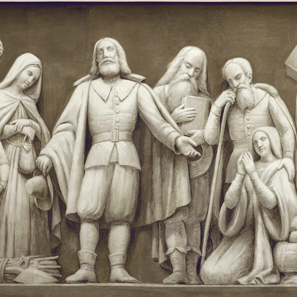 Section of the Frieze of American History depicting the Landing of the Pilgrims.